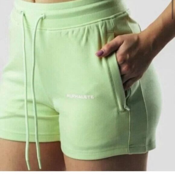 NEW Alphalete Essential Core Athletic Shorts lime green size large NWT - Picture 1 of 5